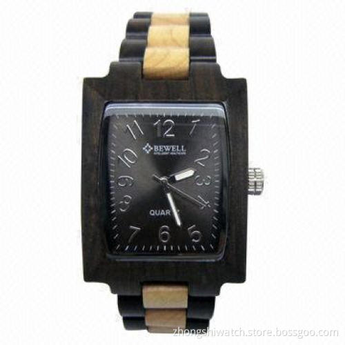 Classic Square Wooden Watch with Maple and Black Sandalwood Case and Band, Various Design Available